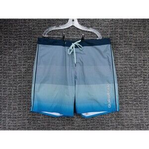 Quiksilver Board Shorts Mens 40 Blue Striped High Line Surf Silk Stretch Pocket